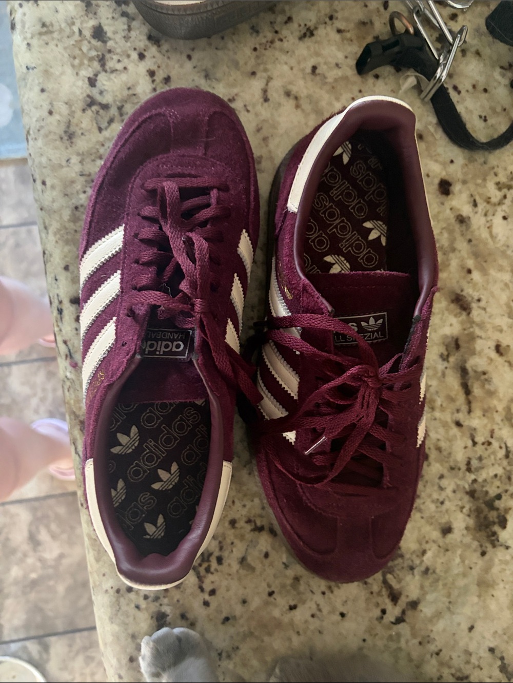 adidas Women’s Suede Sneakers in Burgundy with White Stripes